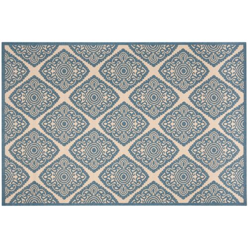 Beach House Floral Outdoor Rug, Cream/Blue