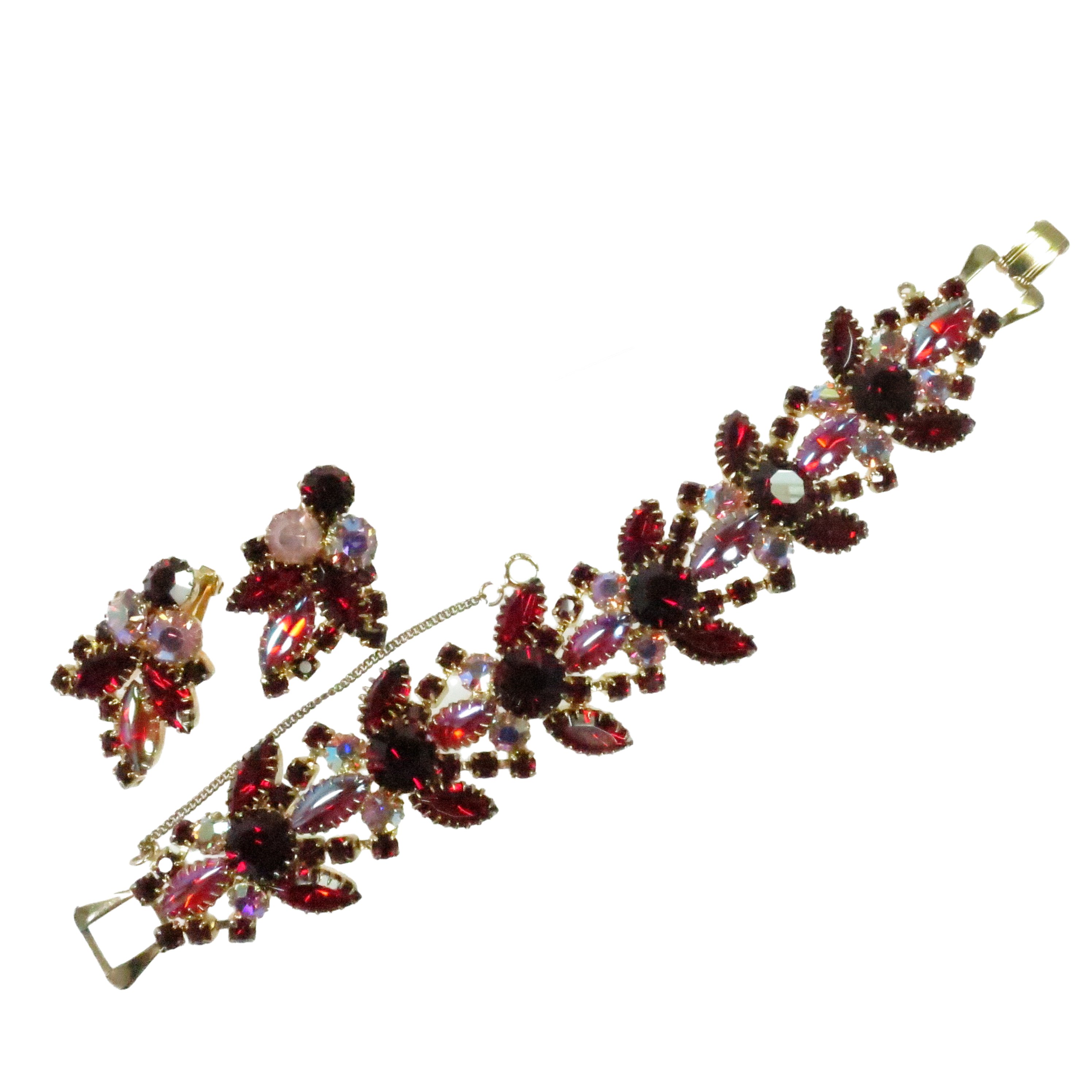 1950s AB Ruby Crystal Bracelet Set~P77667447