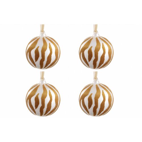S/4 4" Zebra Print Glass Ball Ornament S/4 4" Zebra Print Glass Ball Ornament