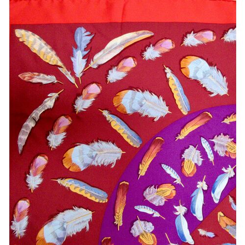 Hermès Plumes By Henri de Linarès Feathers Print Silk Carré Scarf with Box  - Chelsea Vintage Couture