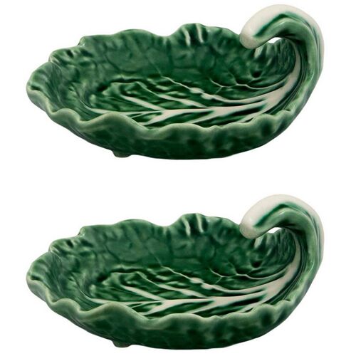 S/2 Cabbage Leaf With Curvature Serving Platters, Green