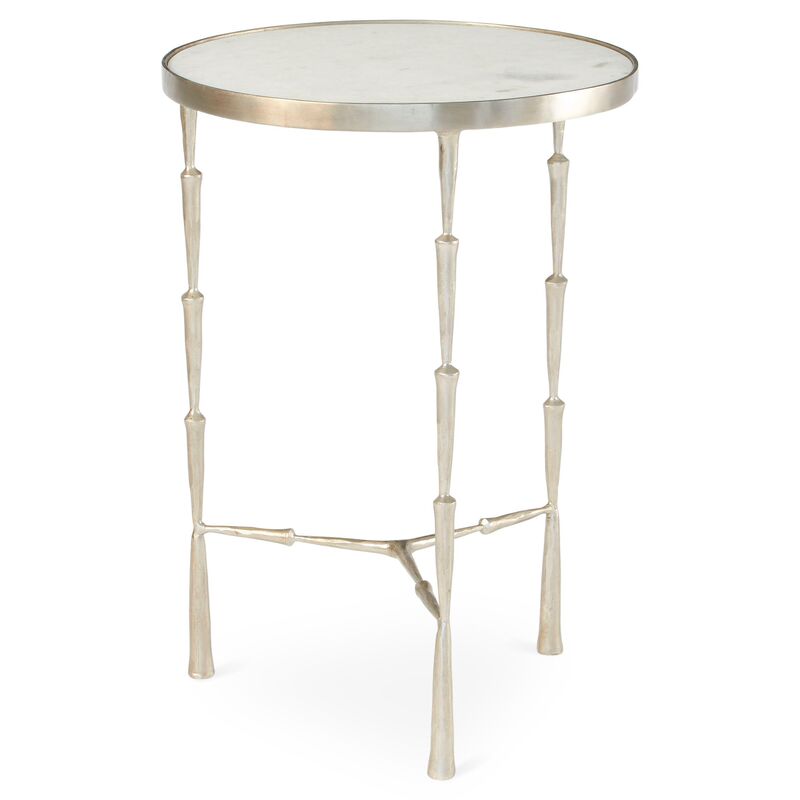 Spike Round Marble Side Table, Nickel