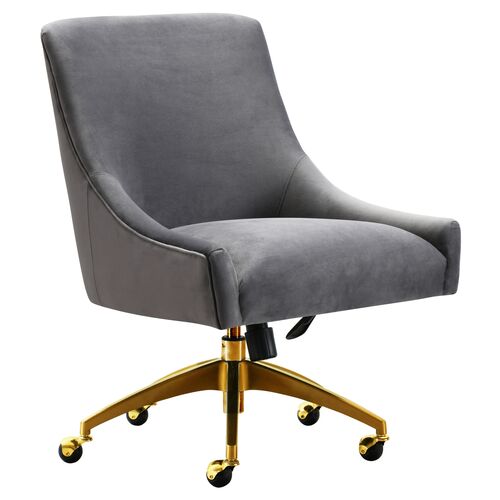 Georgia Swivel Desk Chair, Gray Velvet~P66463276