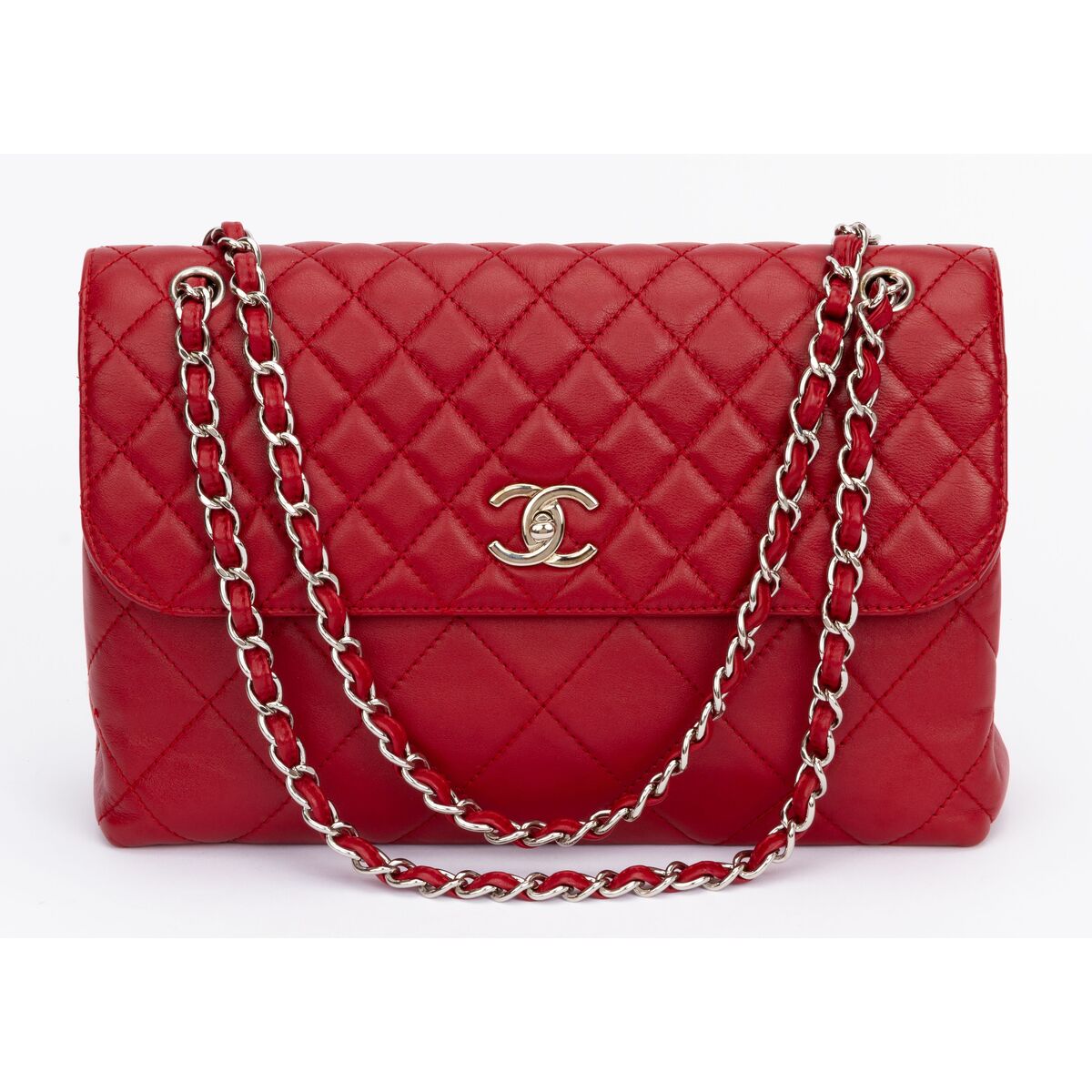 CHANEL Maxi Chain Around Quilted Leather Flap Shoulder Bag Red-US
