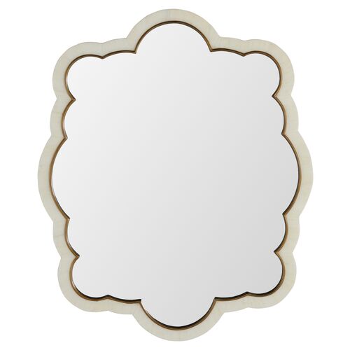 Rianna Scallop Bone Wall Mirror, Antique Brass/Ivory~P111115496