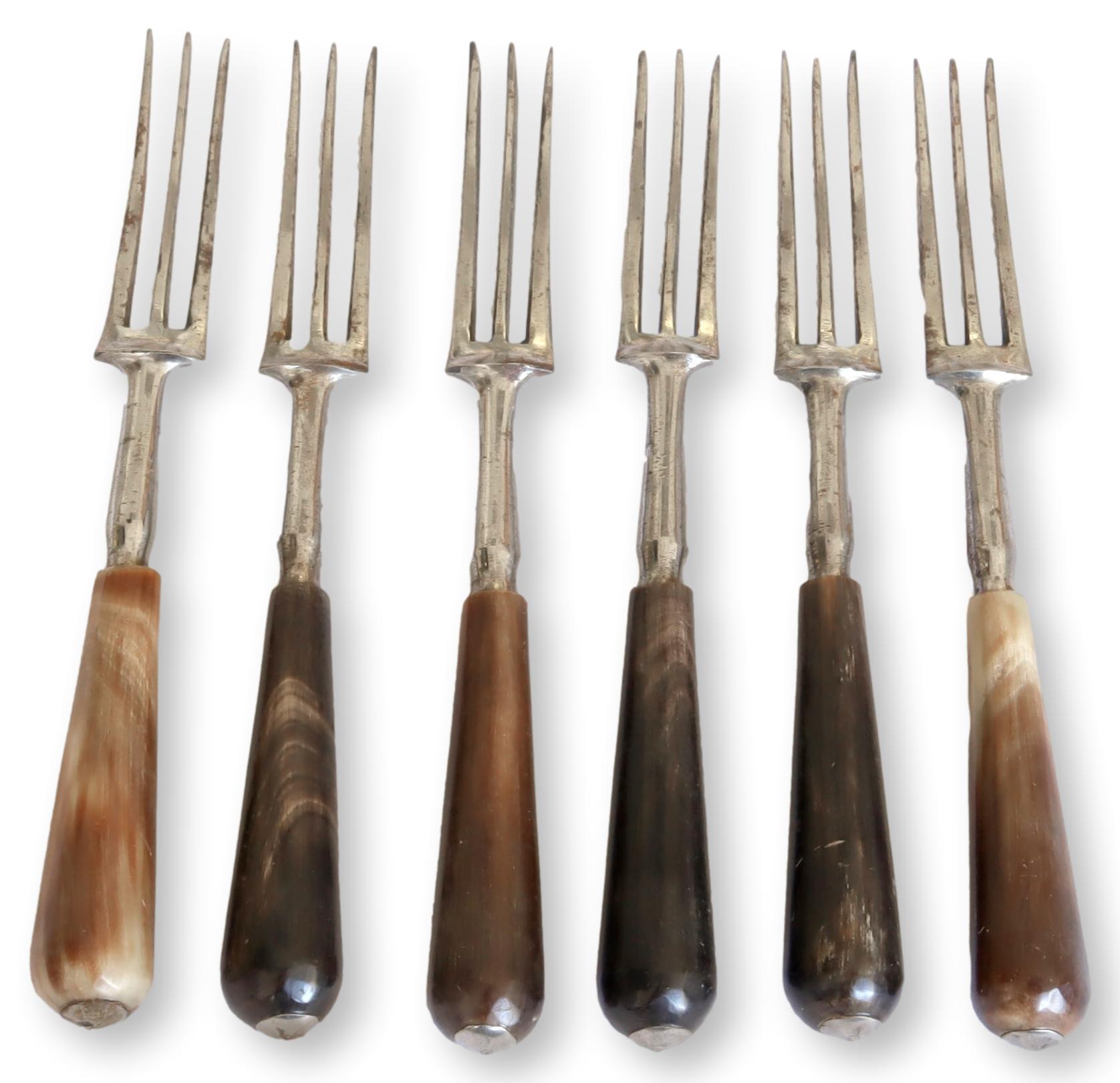 French Polished Horn Handle Dinner Forks~P77662698