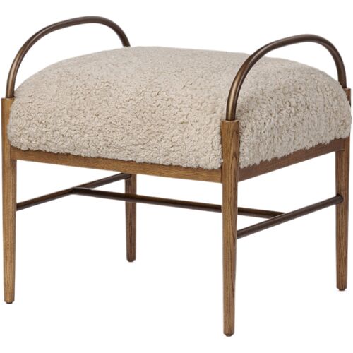 Demi Ash Wood Iron Accent Stool, Shearling 