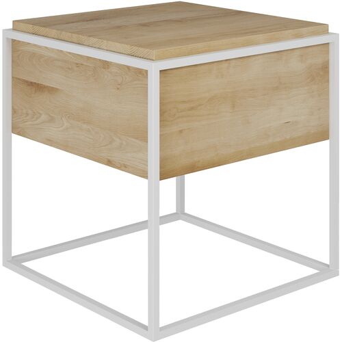 Monolit 1-Drawer Bedside Table, Oak/White Metal~P111123639