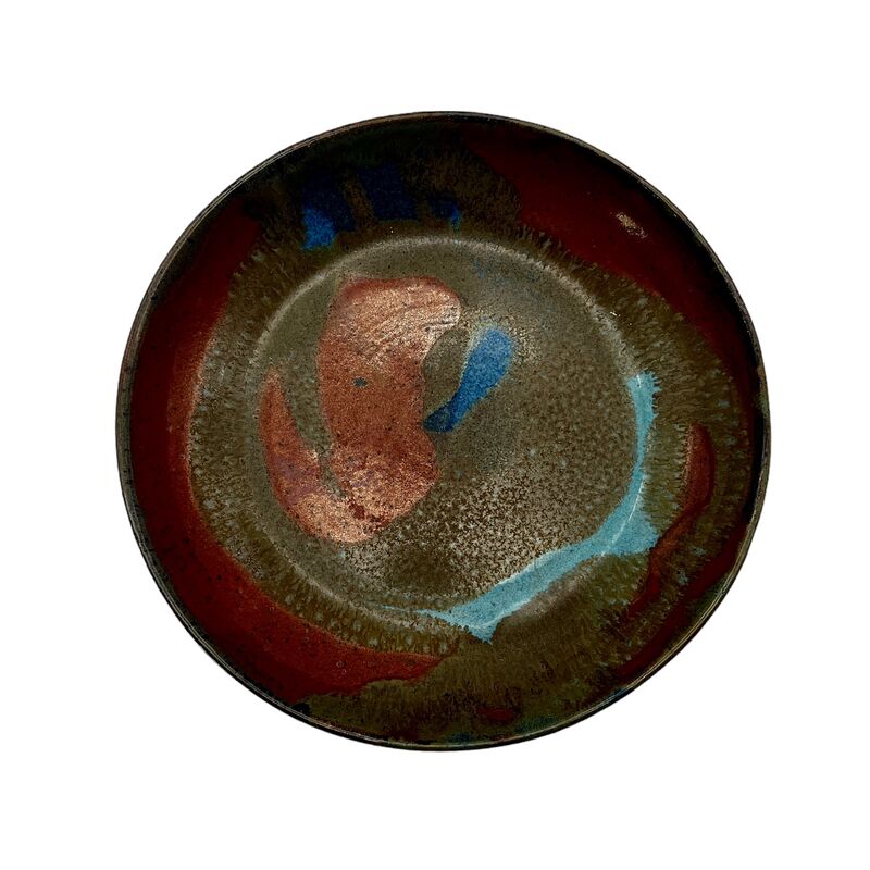 1970s Low Ceramic Abstract Painted Bowl