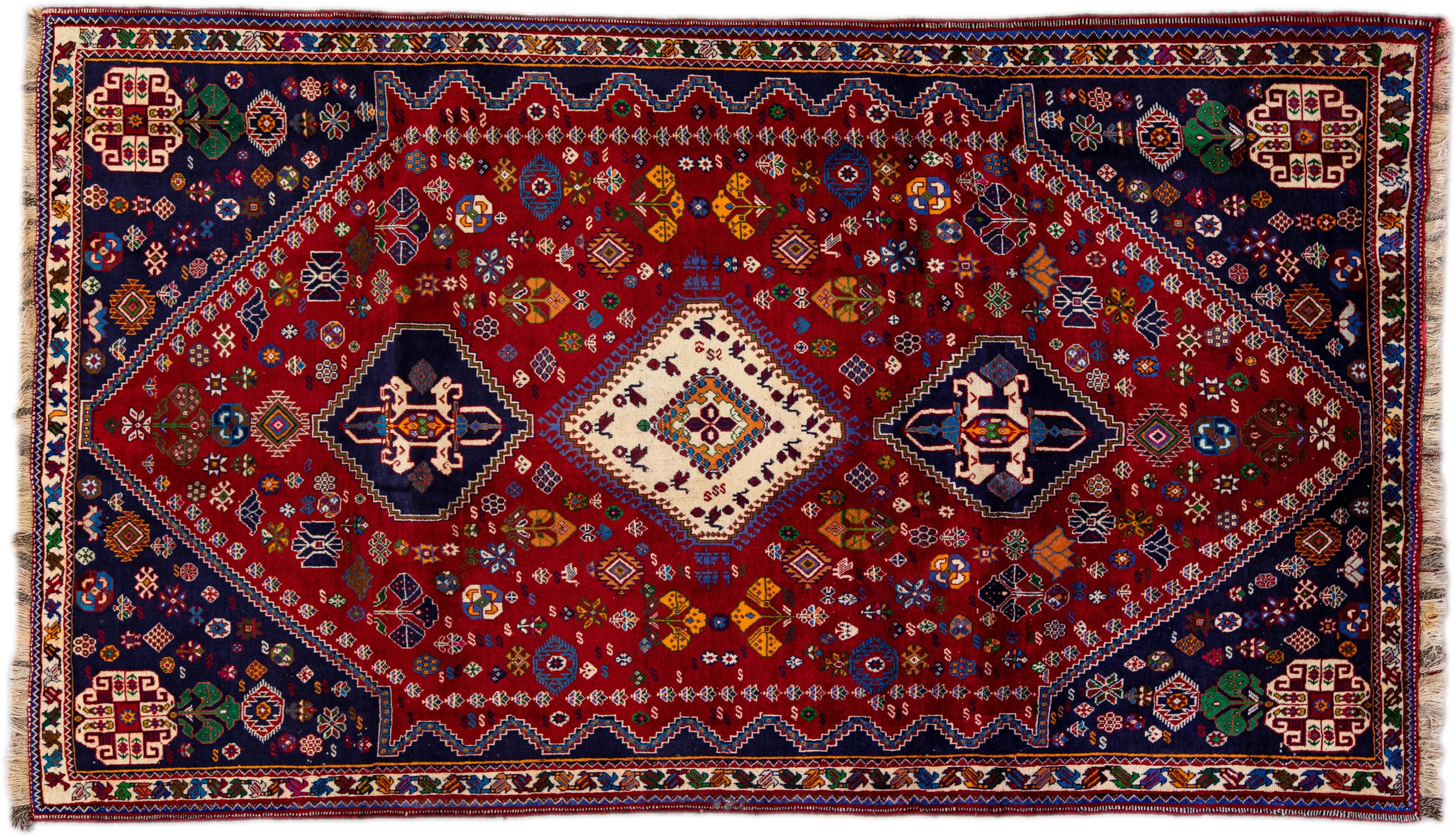 Shiraz Red Geometric Wool Rug~P77651920