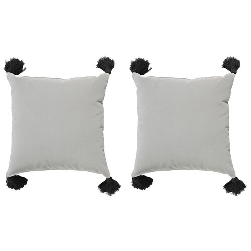 S/2 Emma Velvet Outdoor Pillows, Gray/Black~P77534732