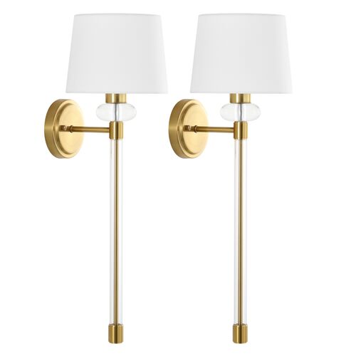 S/2 Tenah 9" Wall Sconces, Brass/Clear