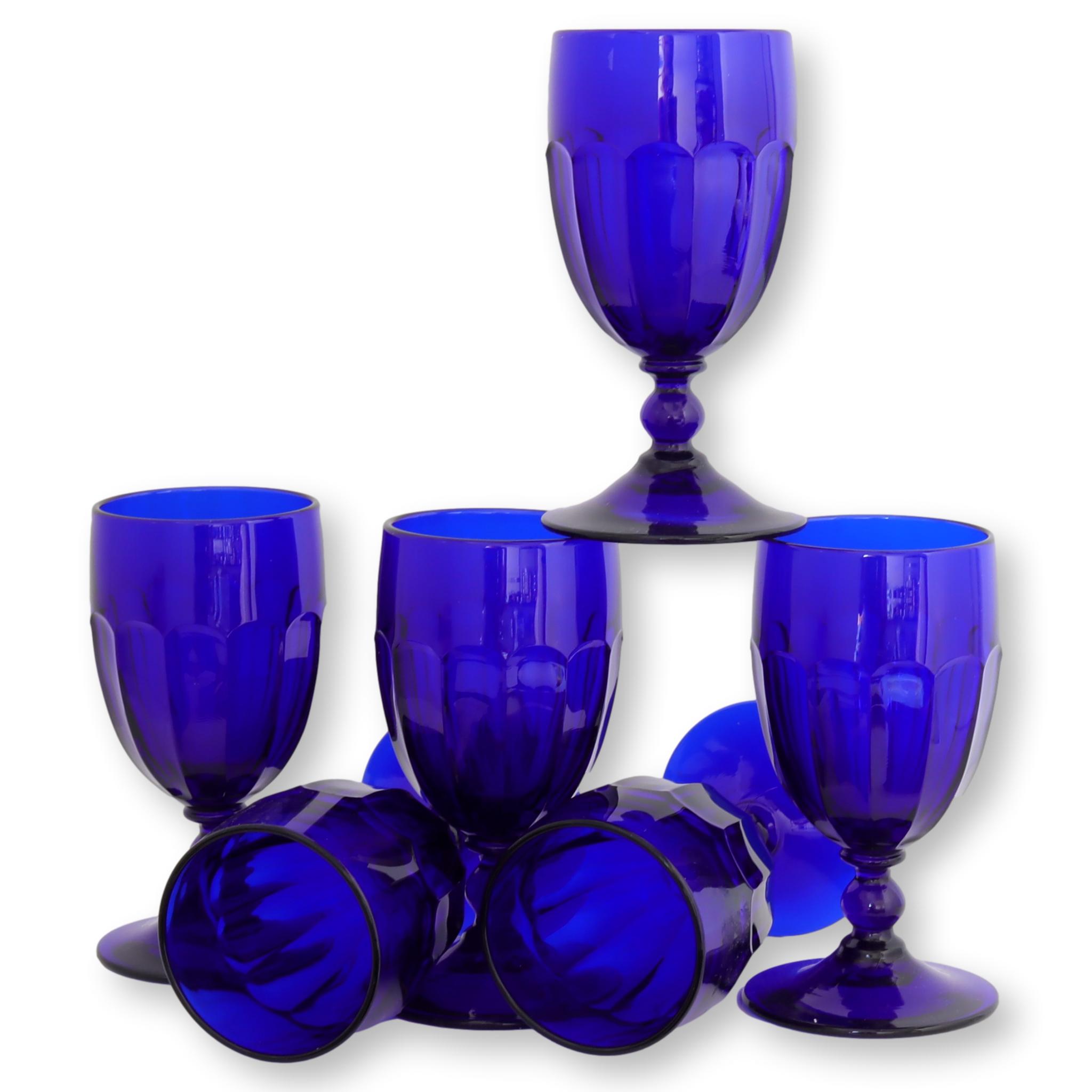 Antique French Cobalt Wine Glasses, S/6~P77662818