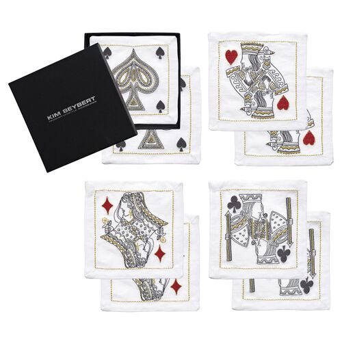 S/8 House of Cards Cocktail Napkins, White/Multi~P77397193