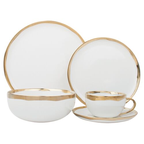 Asst. of 5 Dauville Place Setting, Gold/White~P77452293