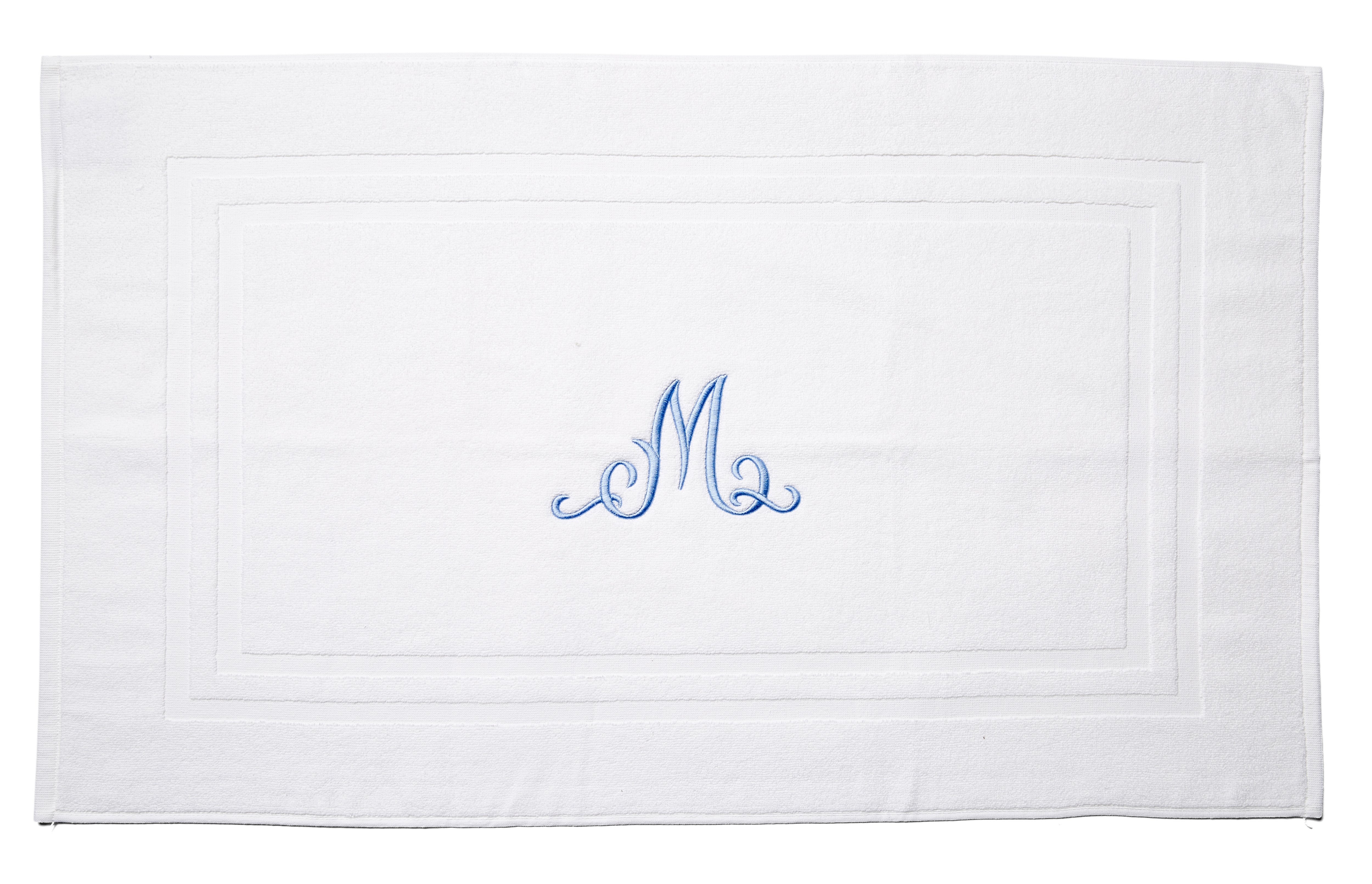 Script Monogram Bath Mat, White/Blue One Kings Lane