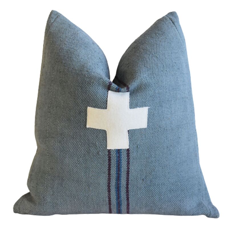 French Grain Sack Appliqué Cross Pillow