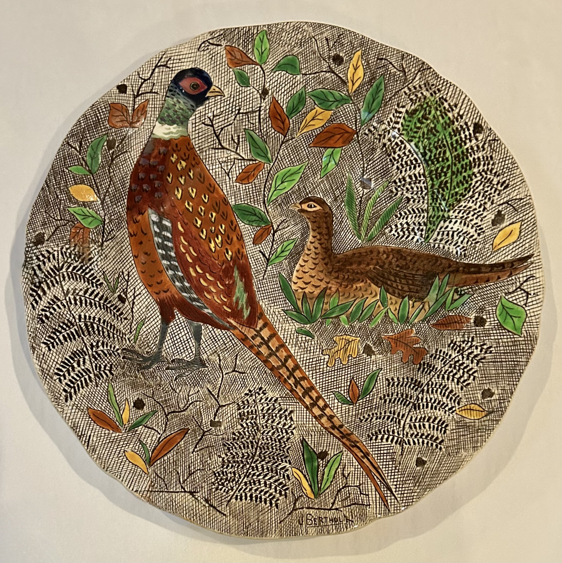 Gien French Faience Pheasants Soup Plate~P77746748