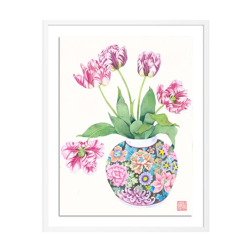 Gabby Malpas, Tulips in a Millefleurs Vase Painting