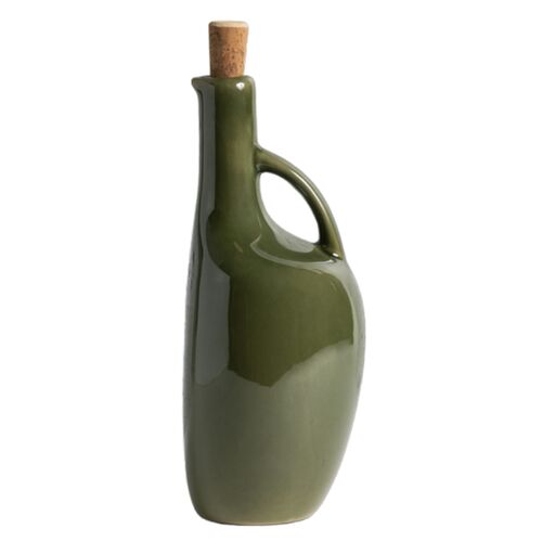 Gharyan Stoneware, Olive Oil Bottle Canard 34 oz Green