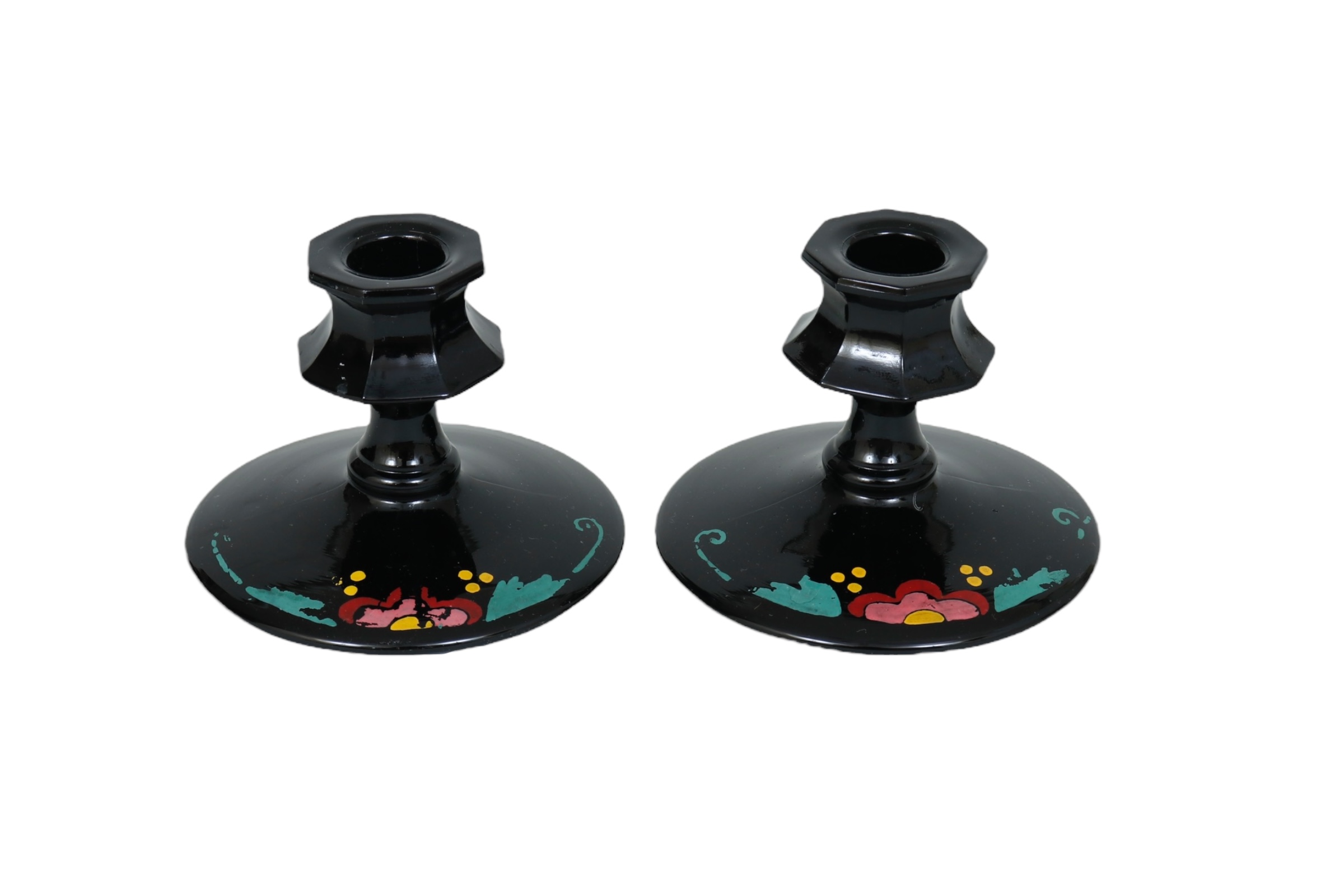 Black Glass Candlestick Holders - a Pair~P77703223