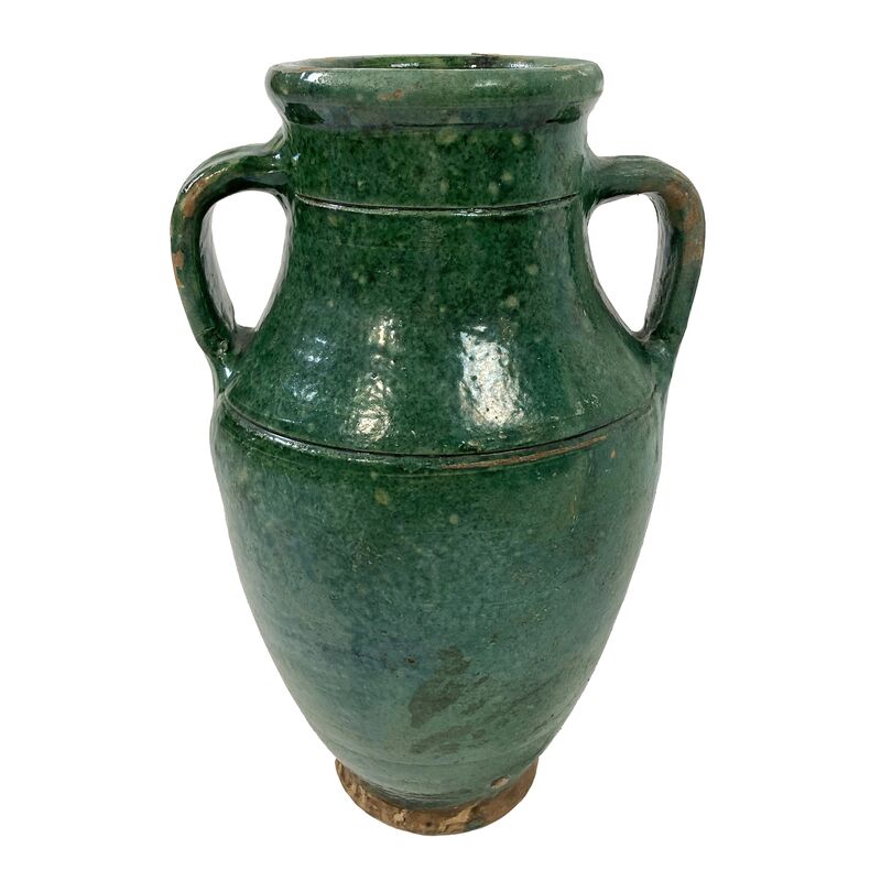 Vintage Green Glazed Terracotta Jar
