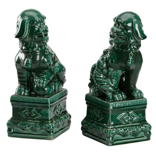 S/3 Scenic View Ceramic Foo Dogs, Green S/3 Scenic View Ceramic Foo Dogs, Green