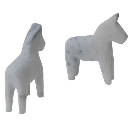 S/2 Marble Horse Bookends, White S/2 Marble Horse Bookends, White