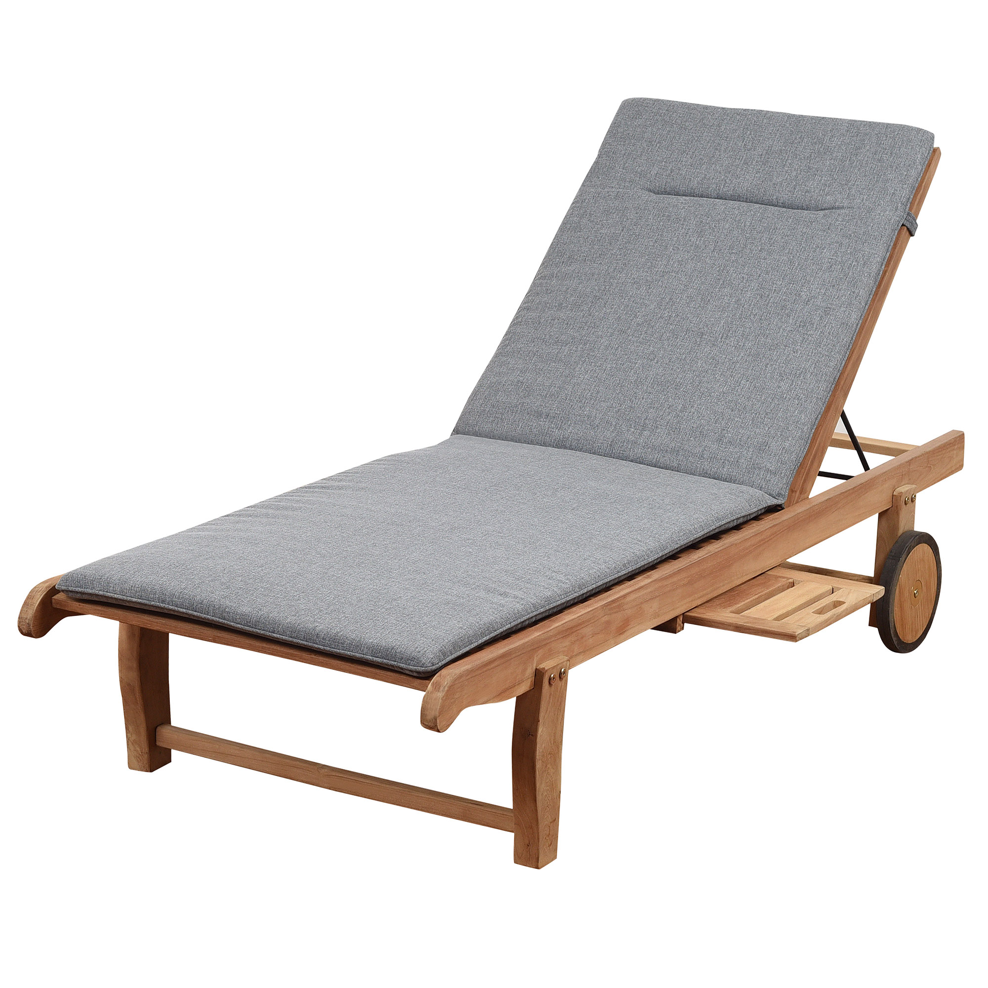 Nolai Outdoor Teak Wheellounger w/ Tray, Natural/Gray