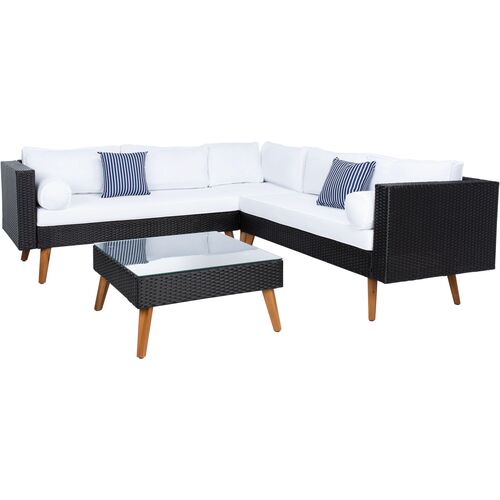 Aurora Outdoor Lounge Sofa Set, Black/White~P77647878