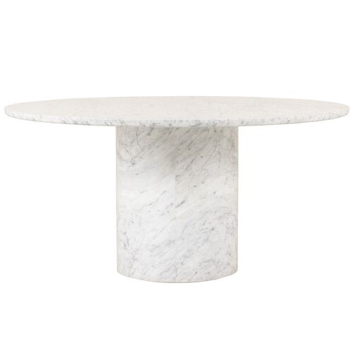 Mika 60" Round Dining Table, White Carrera Marble