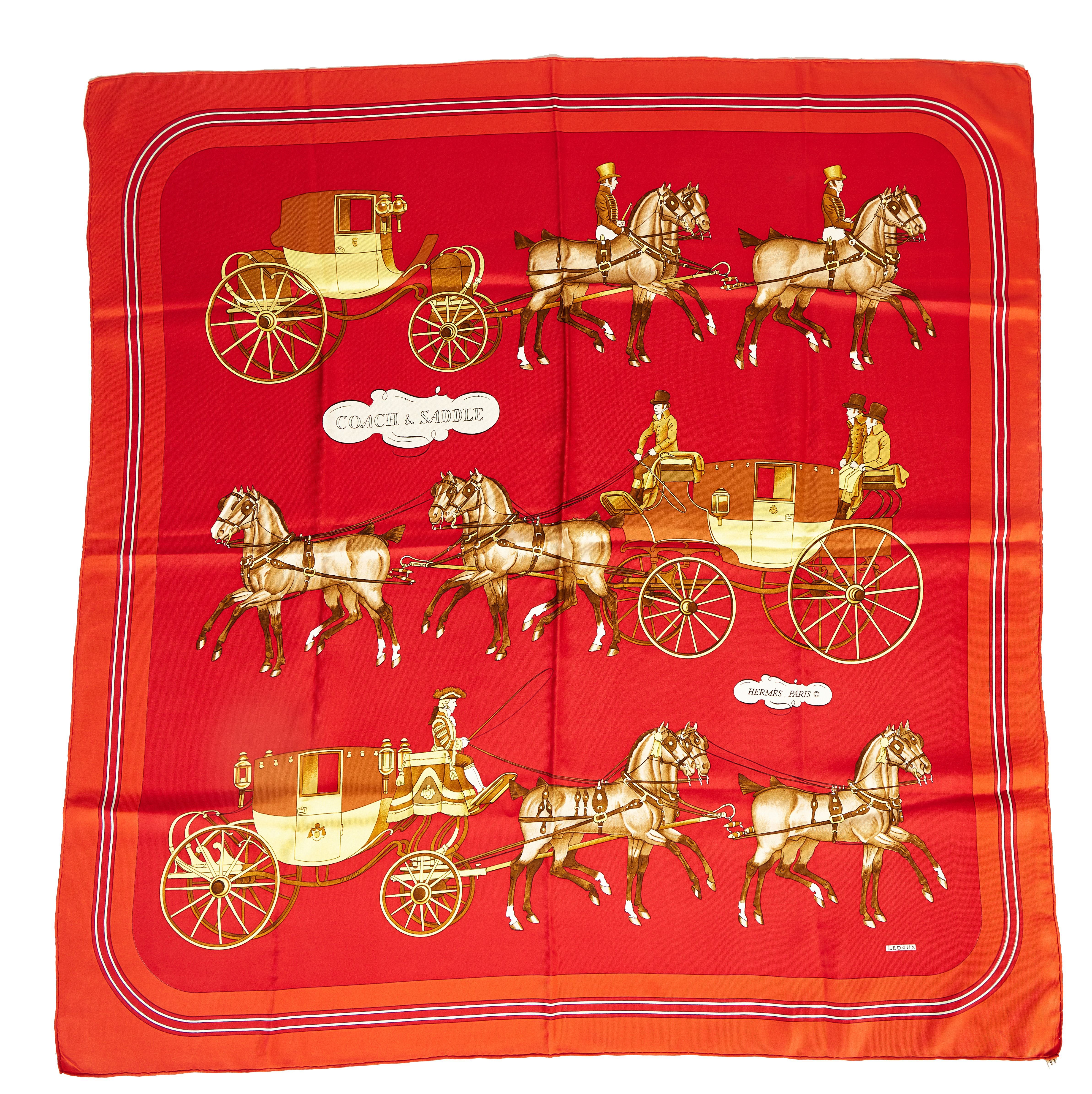 Herms Coach & Saddle Red Silk Scarf~P77612676