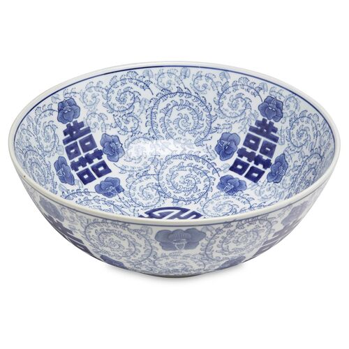 14" Happiness Decorative Bowl, Blue/White~P77358929