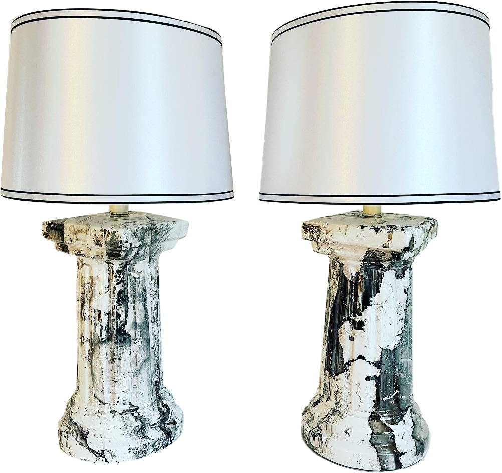 1970s Marbled Column Lamps w/Shades~P77662774
