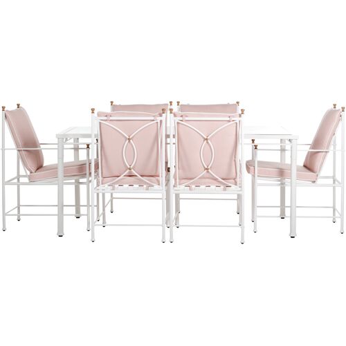 Frances 7-Pc White Dining Set, Blush Pink~P77601900