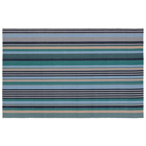 Vibe by  Sergio Handmade Striped Teal/Blue Area Rug (4'X6')