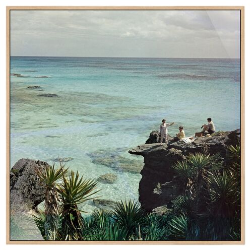 48" x 48" A Nice Spot For Lunch Framed Photograph by Slim Aarons, White Washed Maple Frame