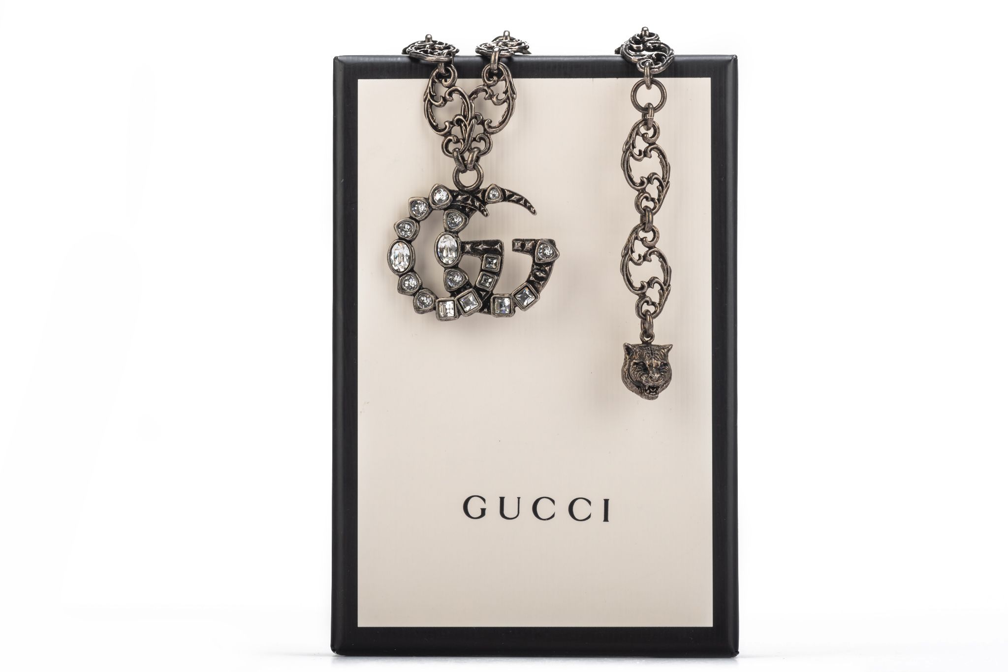 Gucci NIB Gunmetal Logo Necklace~P77654499