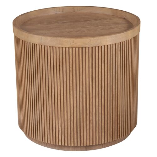 Romina Fluted Round Side Table, Natural Oak