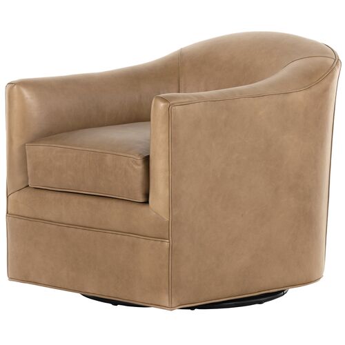 Elaine Swivel Chair, Taupe Leather