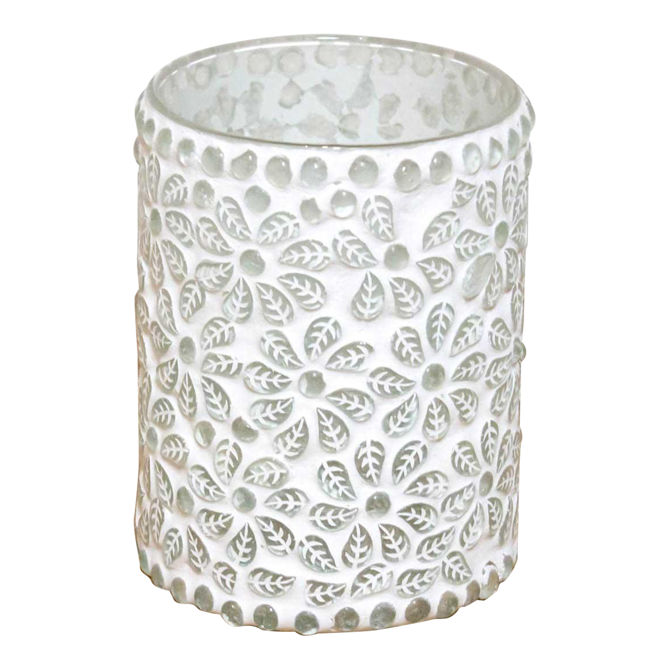 Floral White Mosaic Glass Tea Light Cand~P77698642