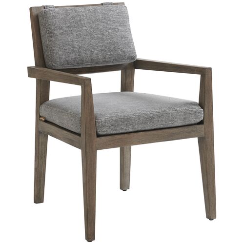La Jolla Outdoor Arm Dining Chair, Light Brown/Gray Sunbrella