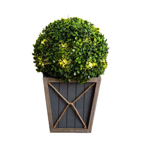 18in. UV Resistant Artificial Boxwood Ball Topiary with LED Lights in Decorative Planter 18in. UV Resistant Artificial Boxwood Ball Topiary with LED Lights in Decorative Planter