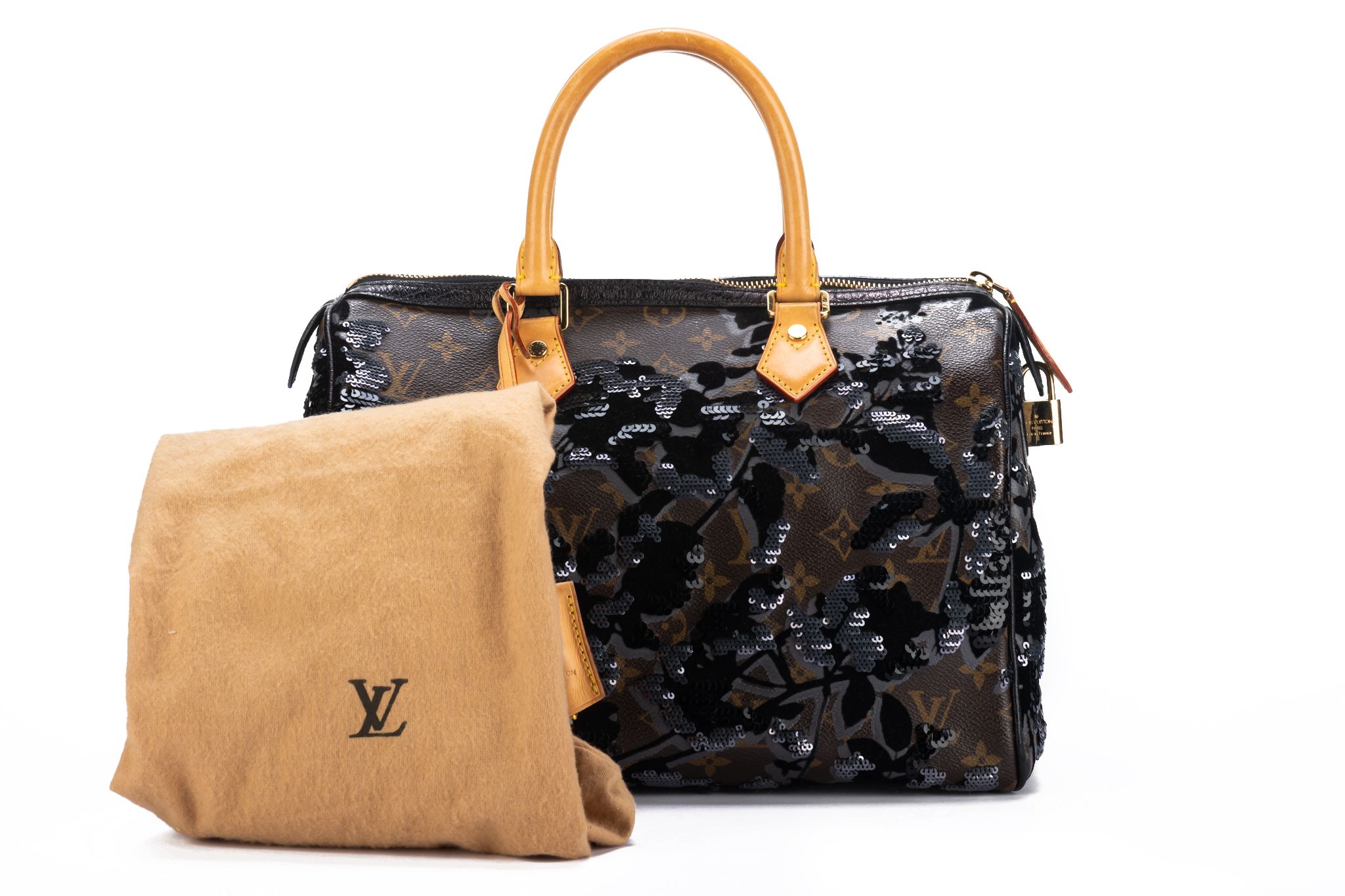 Louis Vuitton Monogram Canvas & Black Sequin Speedy 28 Bag .