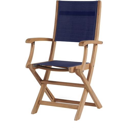Myrna Teak Outdoor Folding Chair, Blue~P77649404