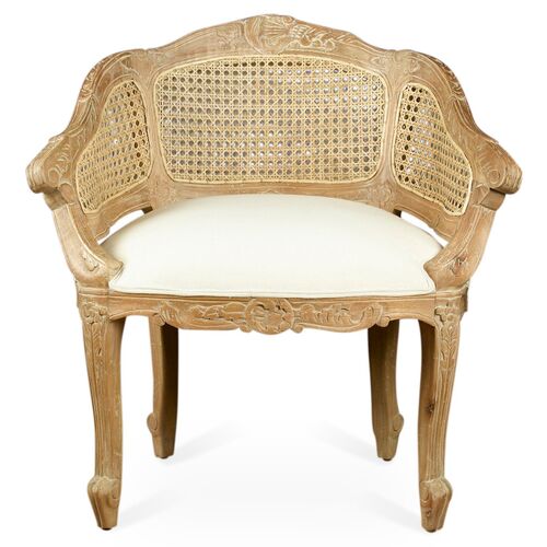Hermina Wicker-Back Vanity Chair, Natural/White~P77084879
