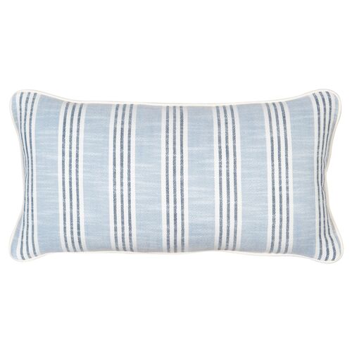 Quogue 23"x12" Outdoor Lumbar Pillow, Aqua/Navy~P77650089