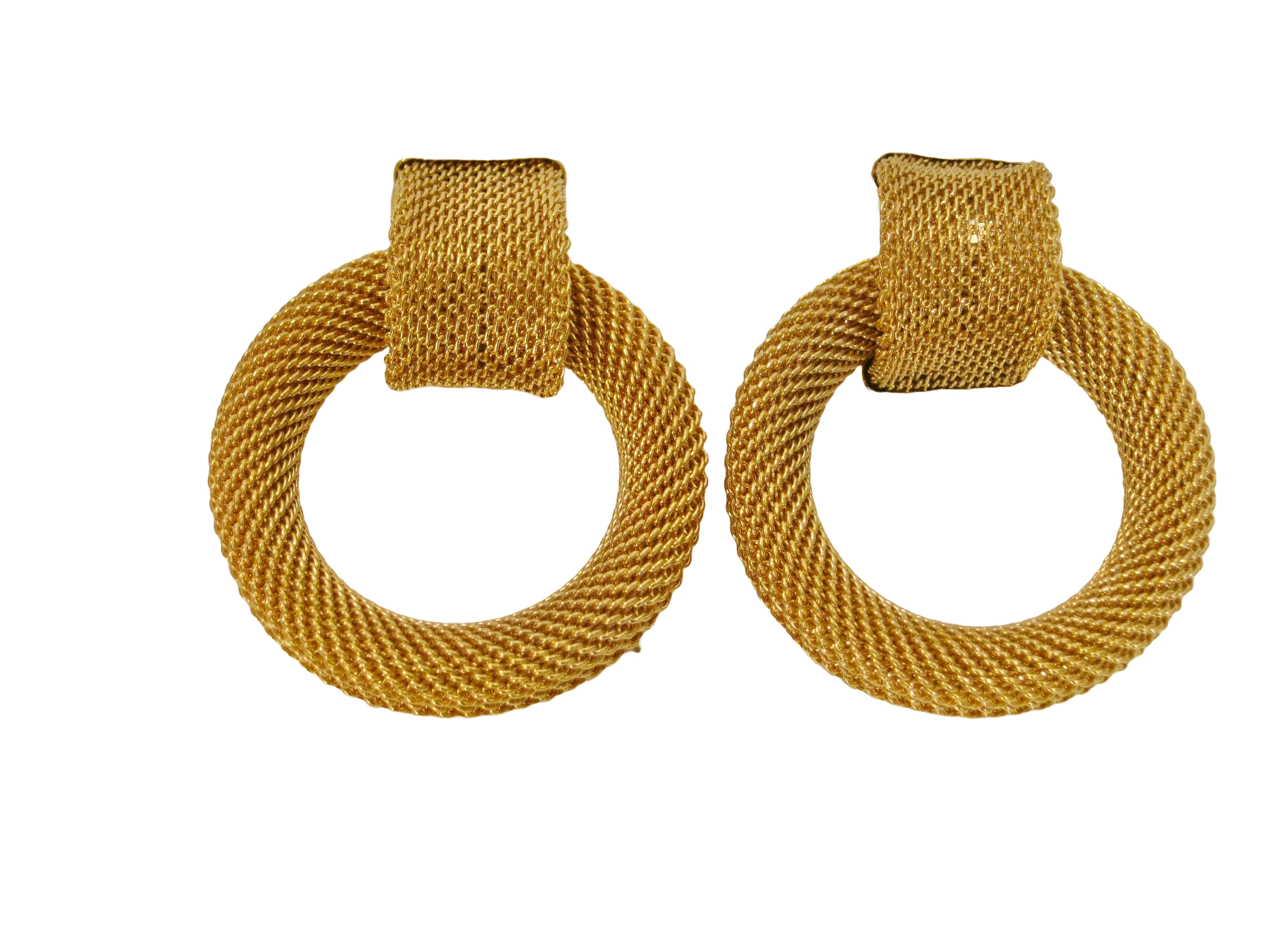 1980s Mesh Gold Knocker Earrings~P77678229