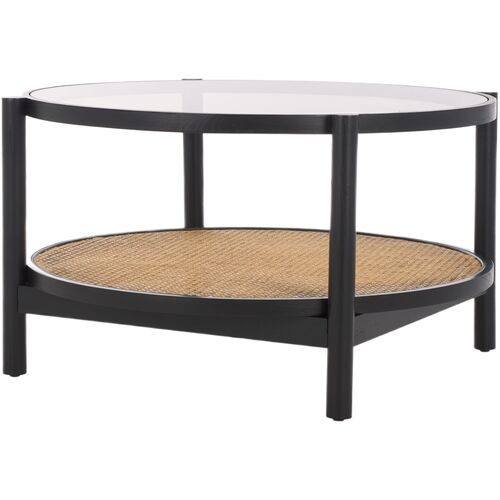 Petal Rattan & Glass Coffee Table, Black Petal Rattan & Glass Coffee Table, Black
