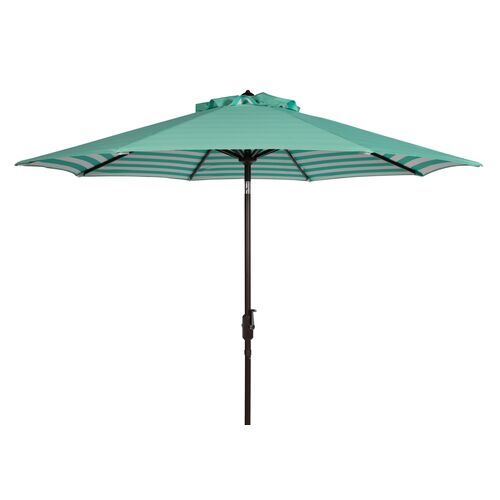 Hannah Outdoor Patio Umbrella, Dark Green/White Stripe~P61638495